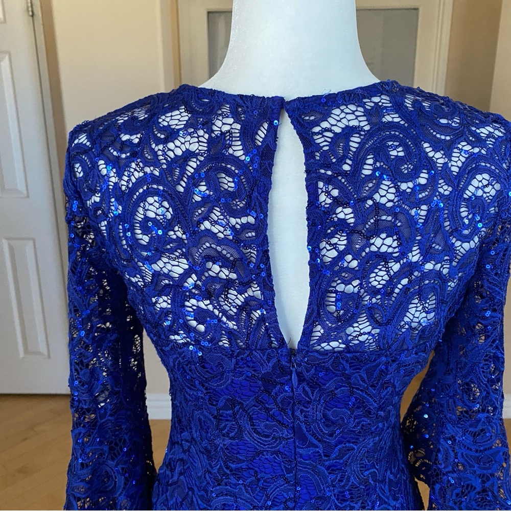 Sequined Royal Blue Stretch Lace Dress - Picture 8 of 8
